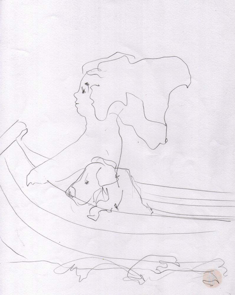 schets voor illustratie bij Maud en Bubbels - potlood